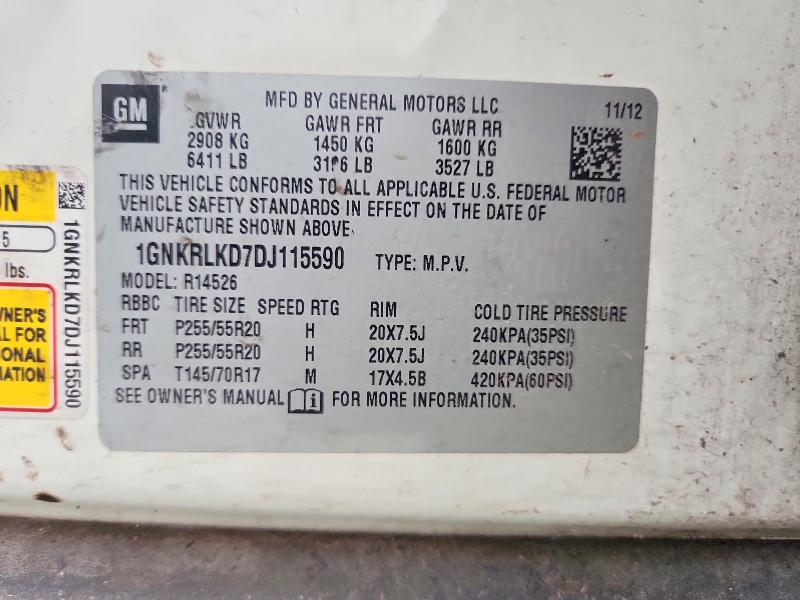 62070106 :رقم المزاد ، 1GNKRLKD7DJ115590 vin ، 2013 Chevrolet Traverse مزاد بيع