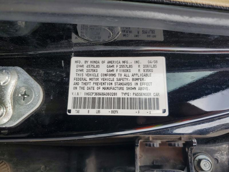 60521686 :رقم المزاد ، 1HGCP36848A060281 vin ، 2008 Honda Accord مزاد بيع