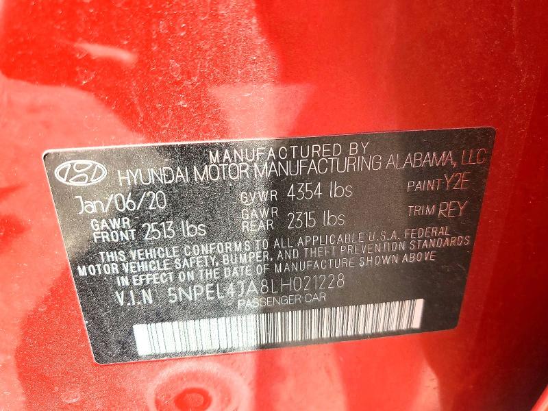 2020 Hyundai Sonata მანქანა იყიდება აუქციონზე, vin: 5NPEL4JA8LH021228, აუქციონის ნომერი: 62457656