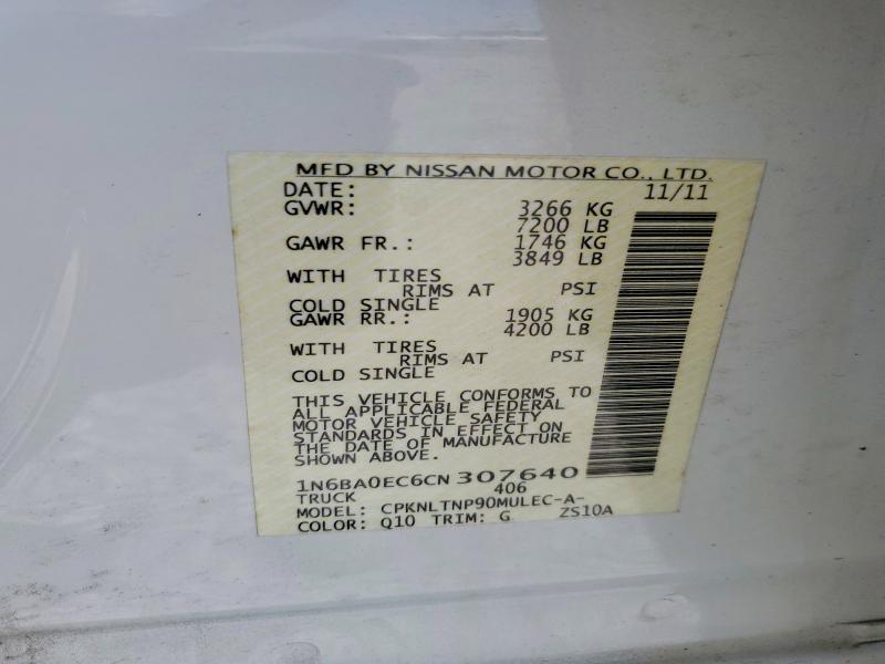2012 Nissan Titan მანქანა იყიდება აუქციონზე, vin: 1N6BA0EC6CN307640, აუქციონის ნომერი: 59807696