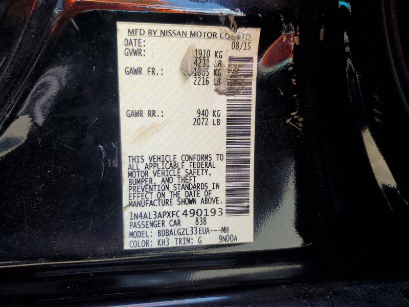 Продажа на аукционе авто 2015 Nissan Altima, vin: 1N4AL3APXFC490193, номер лота: 62120556