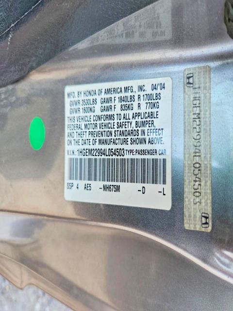 61872506 :رقم المزاد ، 1HGEM22994L054503 vin ، 2004 Honda Civic مزاد بيع