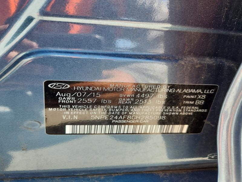 2016 Hyundai Sonata მანქანა იყიდება აუქციონზე, vin: 5NPE24AF8GH285098, აუქციონის ნომერი: 61994976