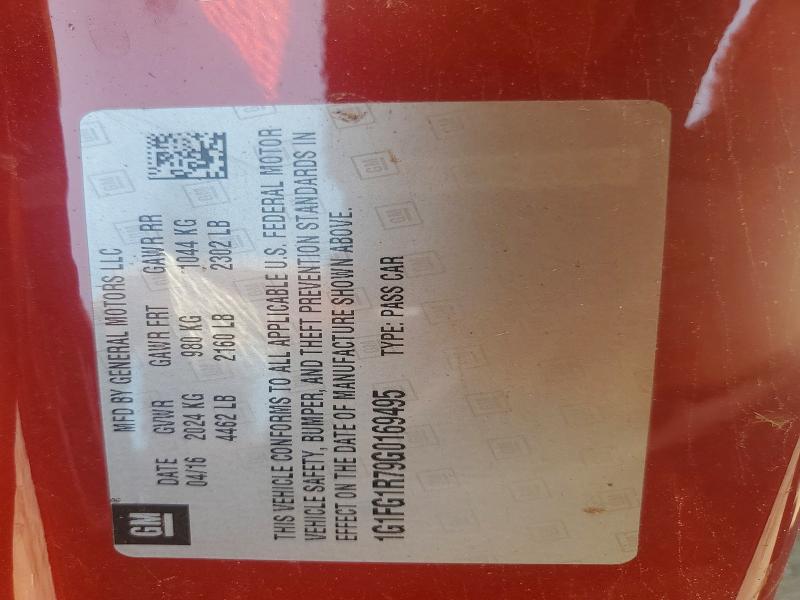 59228396 :رقم المزاد ، 1G1FG1R79G0169495 vin ، 2016 Chevrolet Camaro مزاد بيع