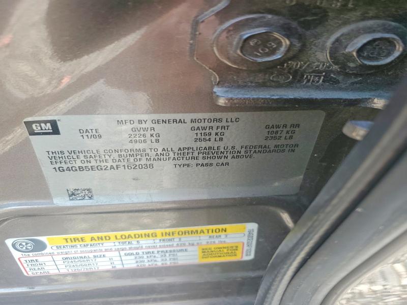 58268676 :رقم المزاد ، 1G4GB5EG2AF162038 vin ، 2010 Buick Lacrosse مزاد بيع