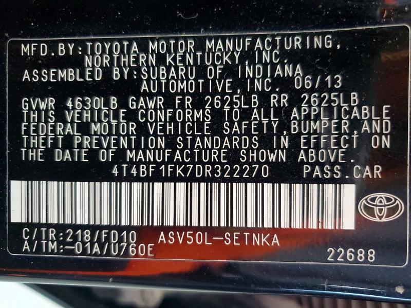 Продаж на аукціоні авто 2013 Toyota Camry, vin: 4T4BF1FK7DR322270, номер лоту: 62610226