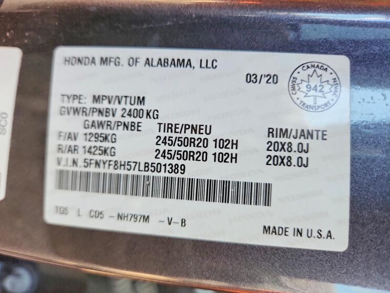 Продажа на аукционе авто 2020 Honda Passport, vin: 5FNYF8H57LB501389, номер лота: 59611596