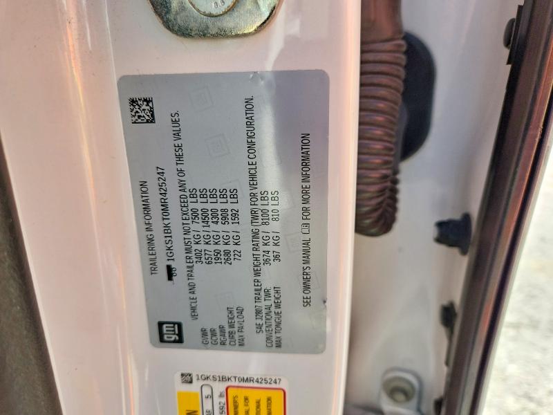 Aukcja sprzedaży 2021 Gmc Yukon, vin: 1GKS1BKT0MR425247, numer aukcji: 59922866