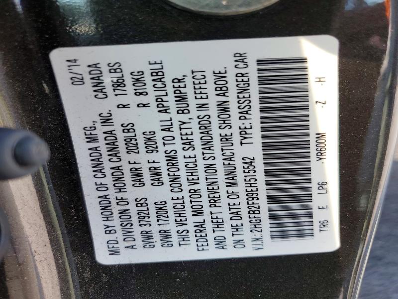 Продажа на аукционе авто 2014 Honda Civic, vin: 2HGFB2F99EH515542, номер лота: 62739726
