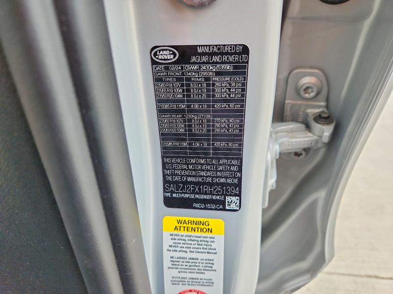 61729746 :رقم المزاد ، SALZJ2FX1RH251394 vin ، 2024 Land Rover Range Rover Evoque مزاد بيع