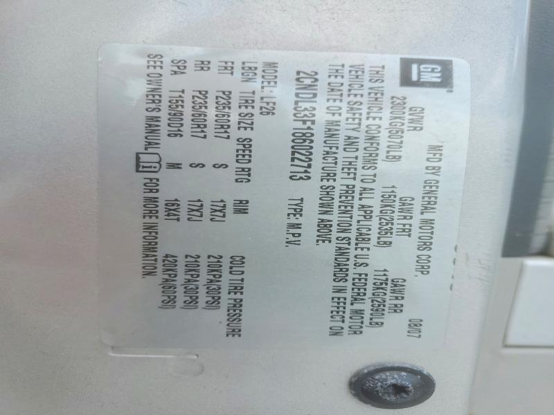 2008 Chevrolet Equinox მანქანა იყიდება აუქციონზე, vin: 2CNDL33F186022713, აუქციონის ნომერი: 59232796