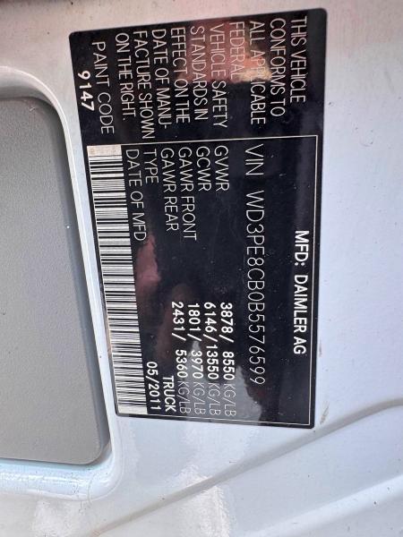 63203176 :رقم المزاد ، WD3PE8CB0B5576599 vin ، 2011 Mercedes-benz Sprinter مزاد بيع