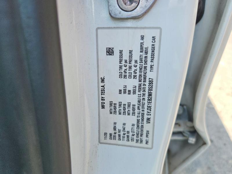 Aukcja sprzedaży 2021 Tesla Model 3, vin: 5YJ3E1EB2MF852887, numer aukcji: 59572206