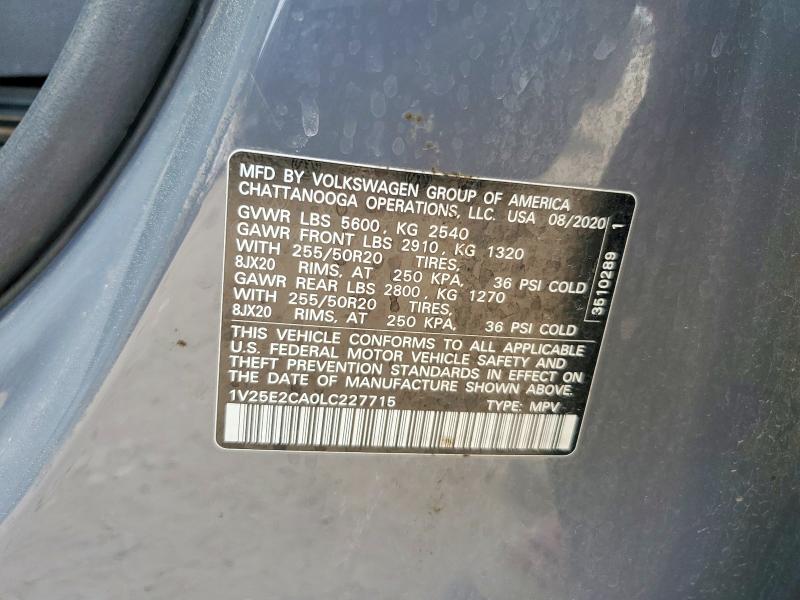 Продаж на аукціоні авто 2020 Volkswagen Atlas Cross Sport, vin: 1V25E2CA0LC227715, номер лоту: 58984786