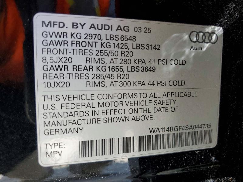 59642656 :رقم المزاد ، WA114BGF4SA044735 vin ، 2025 Audi Q6 E-tron مزاد بيع