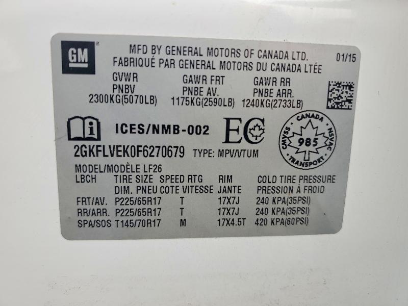 61444926 :رقم المزاد ، 2GKFLVEK0F6270679 vin ، 2015 Gmc Terrain مزاد بيع