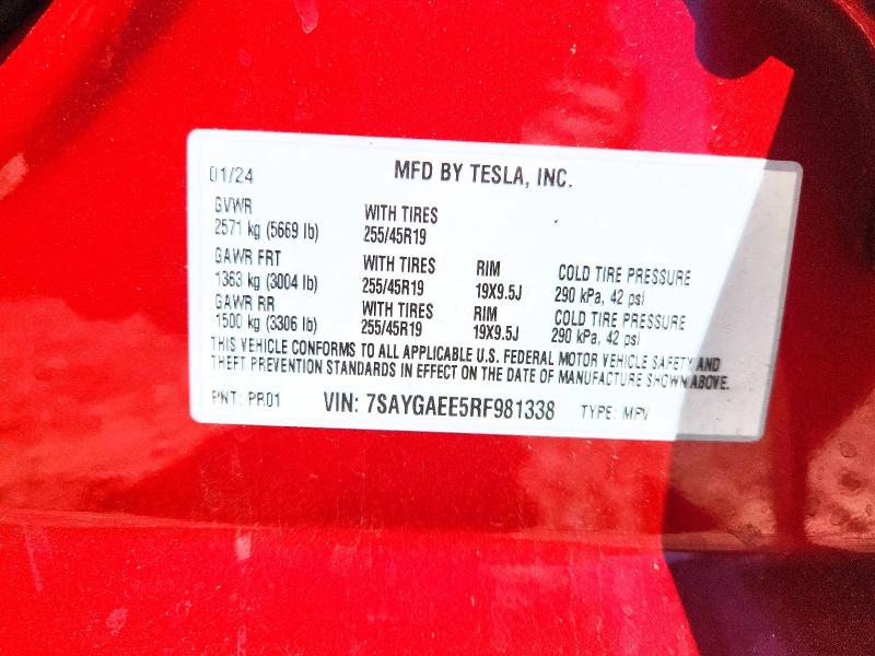 63003516 :رقم المزاد ، 7SAYGAEE5RF981338 vin ، 2024 Tesla Model Y مزاد بيع