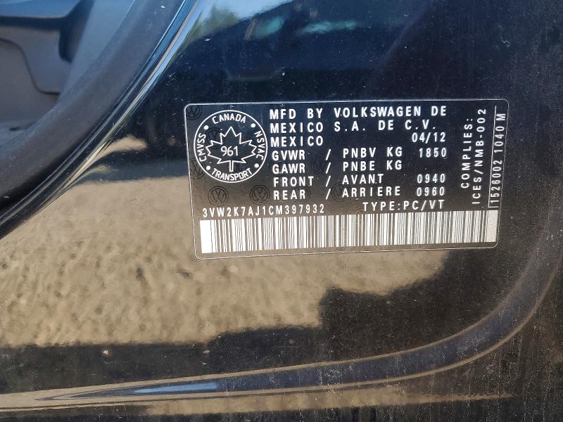 57558416 :رقم المزاد ، 3VW2K7AJ1CM397932 vin ، 2012 Volkswagen Jetta مزاد بيع