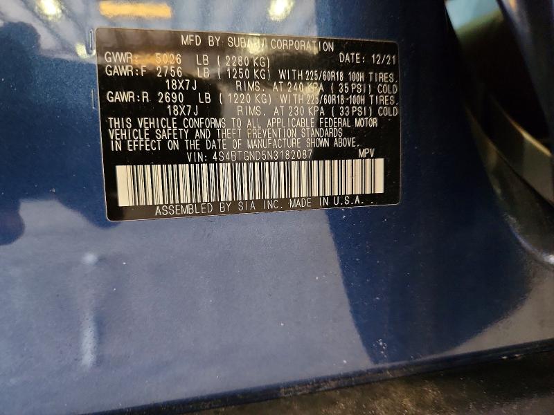 Продажа на аукционе авто 2022 Subaru Outback, vin: 4S4BTGND5N3182087, номер лота: 60896916
