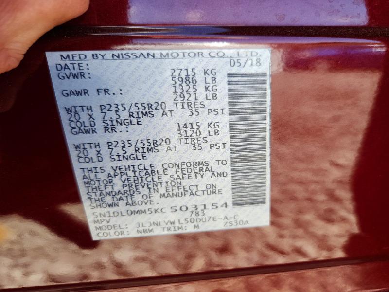 60277436 :رقم المزاد ، 5N1DL0MM5KC503154 vin ، 2019 Infiniti Qx60 مزاد بيع