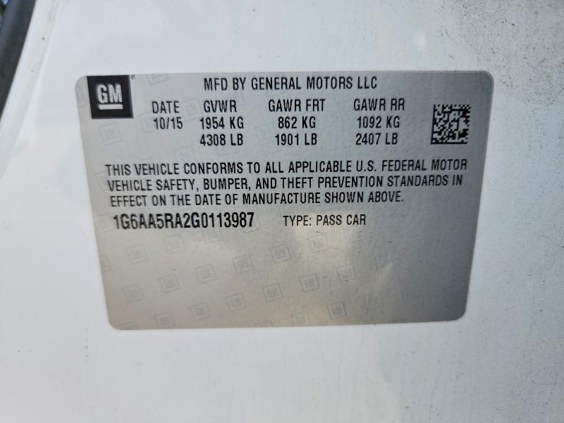 60262756 :رقم المزاد ، 1G6AA5RA2G0113987 vin ، 2016 Cadillac Ats مزاد بيع