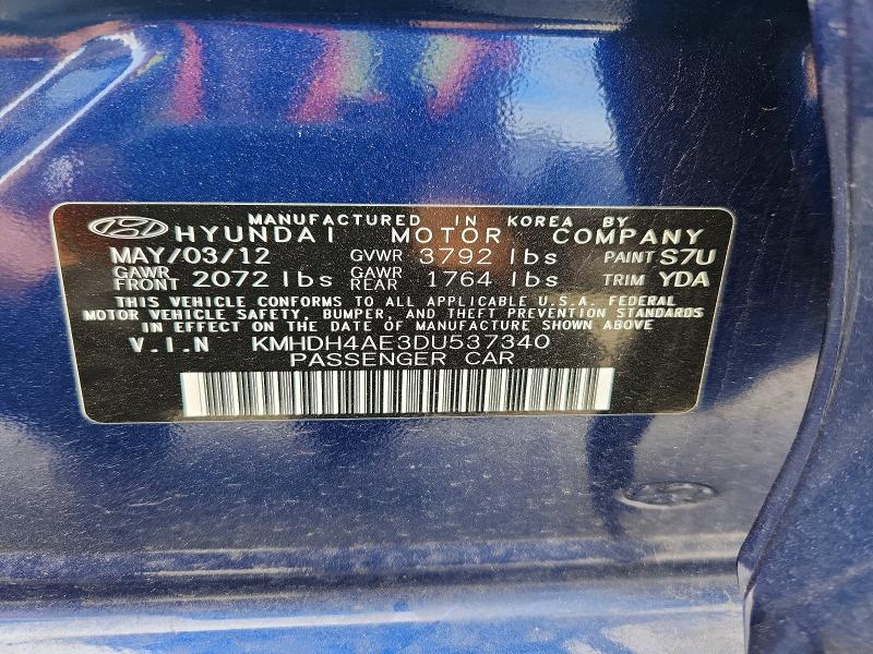 62514866 :رقم المزاد ، KMHDH4AE3DU537340 vin ، 2013 Hyundai Elantra مزاد بيع