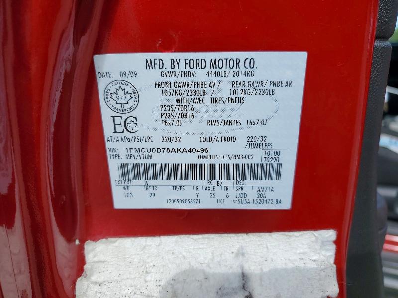 Продаж на аукціоні авто 2010 Ford Escape, vin: 1FMCU0D78AKA40496, номер лоту: 60447006