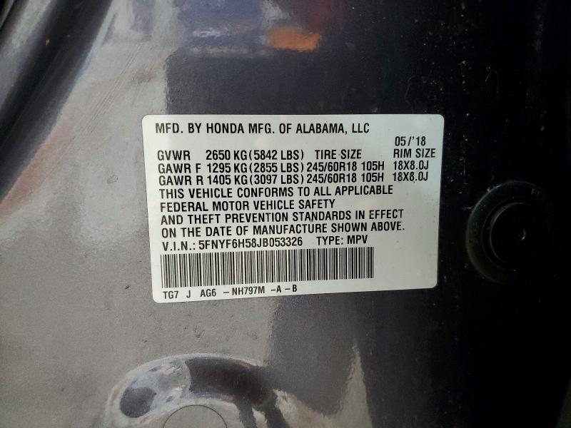 Aukcja sprzedaży 2018 Honda Pilot, vin: 5FNYF6H58JB053326, numer aukcji: 60297066