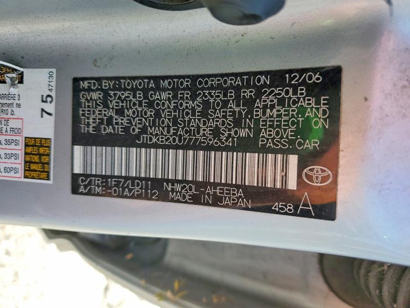 Aukcja sprzedaży 2007 Toyota Prius, vin: JTDKB20U777596341, numer aukcji: 61624616