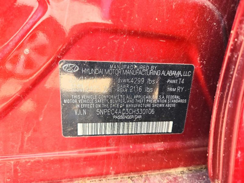 2012 Hyundai Sonata მანქანა იყიდება აუქციონზე, vin: 5NPEC4AC3CH330106, აუქციონის ნომერი: 62925046