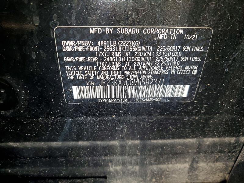 Aukcja sprzedaży 2021 Subaru Forester, vin: JF2SKAJC8MH592371, numer aukcji: 59636676