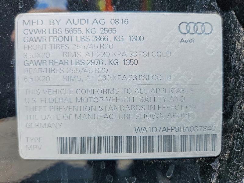 60445356 :رقم المزاد ، WA1D7AFP8HA037840 vin ، 2017 Audi Q5 مزاد بيع