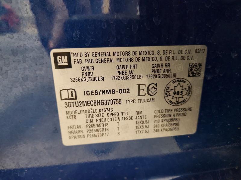 Продаж на аукціоні авто 2017 Gmc Sierra, vin: 3GTU2MEC8HG370755, номер лоту: 62936546