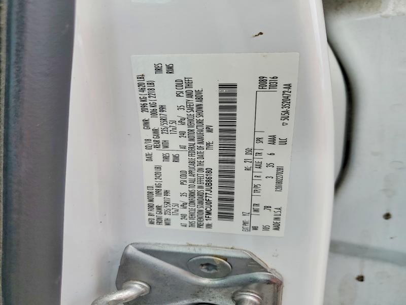 2018 Ford Escape მანქანა იყიდება აუქციონზე, vin: 1FMCU0F77JUB86180, აუქციონის ნომერი: 61866206