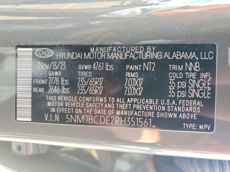 Aukcja sprzedaży 2024 Hyundai Tucson, vin: 5NMJBCDE2RH351561, numer aukcji: 63136786