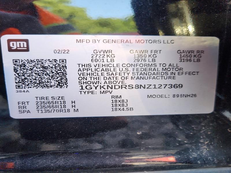 62024646 :رقم المزاد ، 1GYKNDRS8NZ127369 vin ، 2022 Cadillac Xt5 مزاد بيع