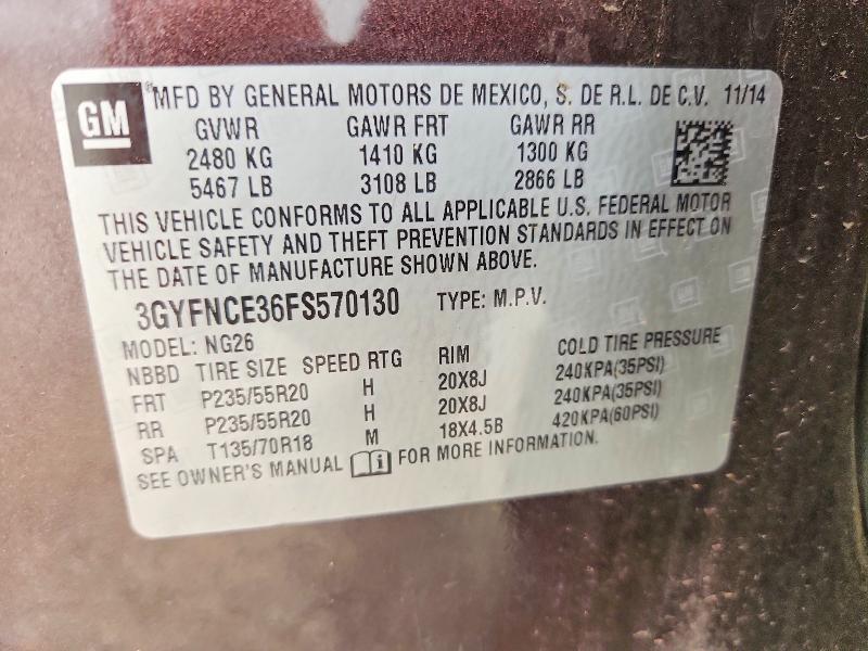 Aukcja sprzedaży 2015 Cadillac Srx, vin: 3GYFNCE36FS570130, numer aukcji: 59060476