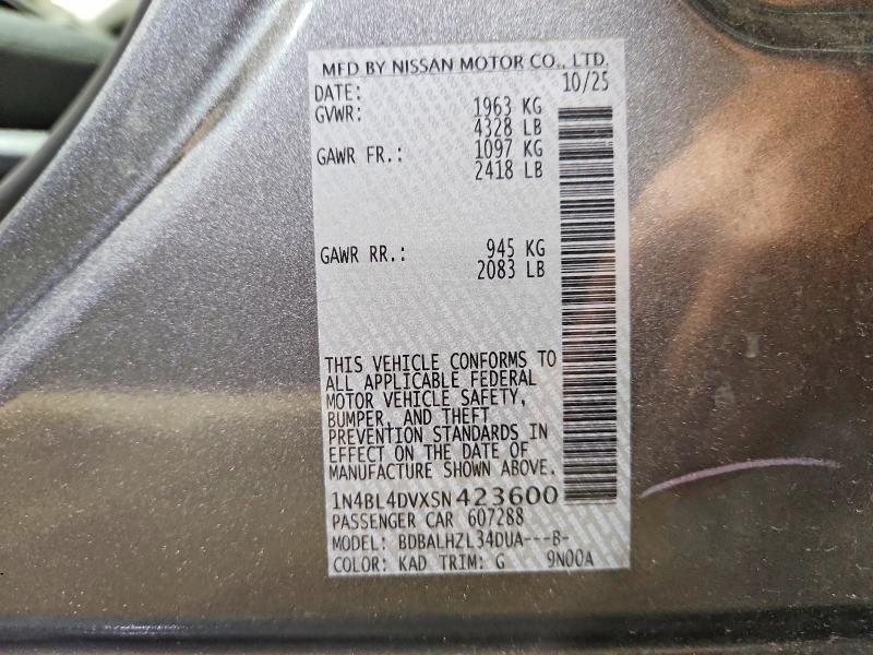 Aukcja sprzedaży 2025 Nissan Altima, vin: 1N4BL4DVXSN423600, numer aukcji: 61421496