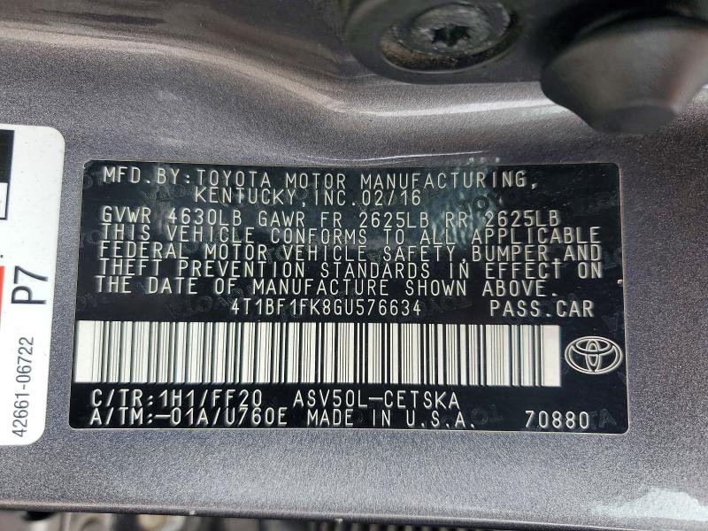 Продажа на аукционе авто 2016 Toyota Camry, vin: 4T1BF1FK8GU576634, номер лота: 59303326
