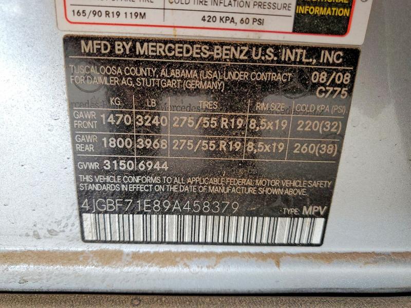 2009 Mercedes-benz Gl მანქანა იყიდება აუქციონზე, vin: 4JGBF71E89A458379, აუქციონის ნომერი: 61500386
