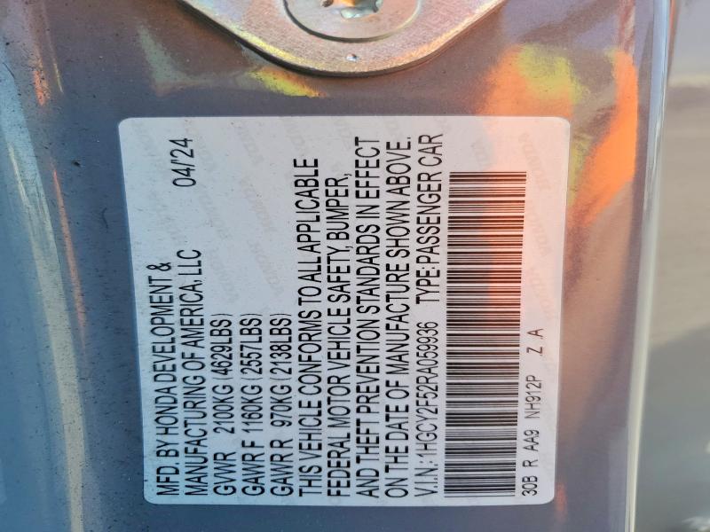 Aukcja sprzedaży 2024 Honda Accord, vin: 1HGCY2F52RA059936, numer aukcji: 59227626