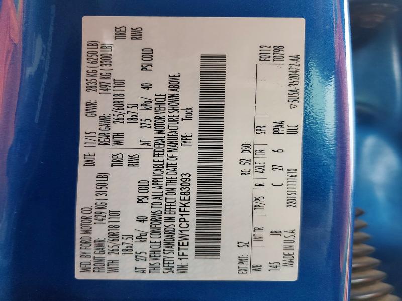Auction sale of the 2015 Ford F150, vin: 1FTEW1CP1FKE83093, lot number: 60864676