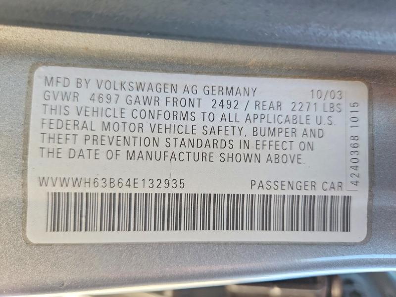 60997126 :رقم المزاد ، WVWWH63B64E132935 vin ، 2004 Volkswagen Passat مزاد بيع
