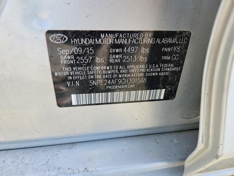 60501046 :رقم المزاد ، 5NPE24AF9GH301518 vin ، 2016 Hyundai Sonata مزاد بيع