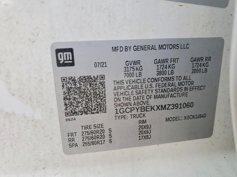 Aukcja sprzedaży 2021 Chevrolet Silverado, vin: 1GCPYBEKXMZ391060, numer aukcji: 61730966