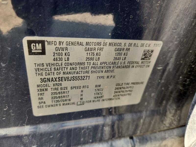 61629156 :رقم المزاد ، 3GNAXSEV8JS553271 vin ، 2018 Chevrolet Equinox مزاد بيع