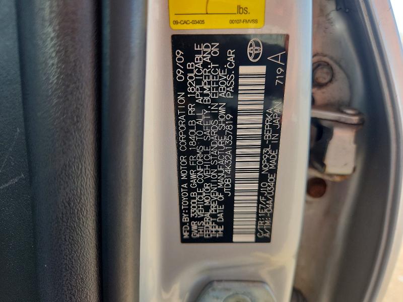 Продаж на аукціоні авто 2010 Toyota Yaris, vin: JTDBT4K32A1357819, номер лоту: 62117996