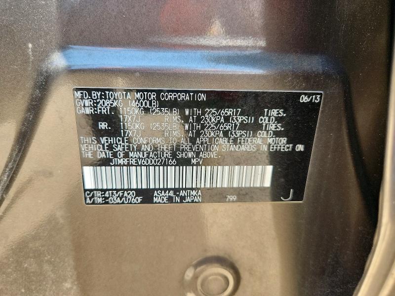 Aukcja sprzedaży 2013 Toyota Rav4, vin: JTMRFREV6DD027166, numer aukcji: 63316616