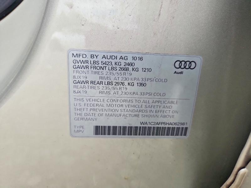 Aukcja sprzedaży 2017 Audi Q5, vin: WA1C2AFP5HA062981, numer aukcji: 63565406