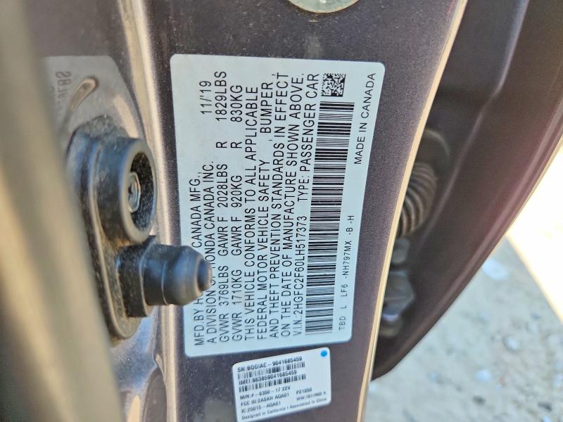Aukcja sprzedaży 2020 Honda Civic, vin: 2HGFC2F60LH517373, numer aukcji: 61782936